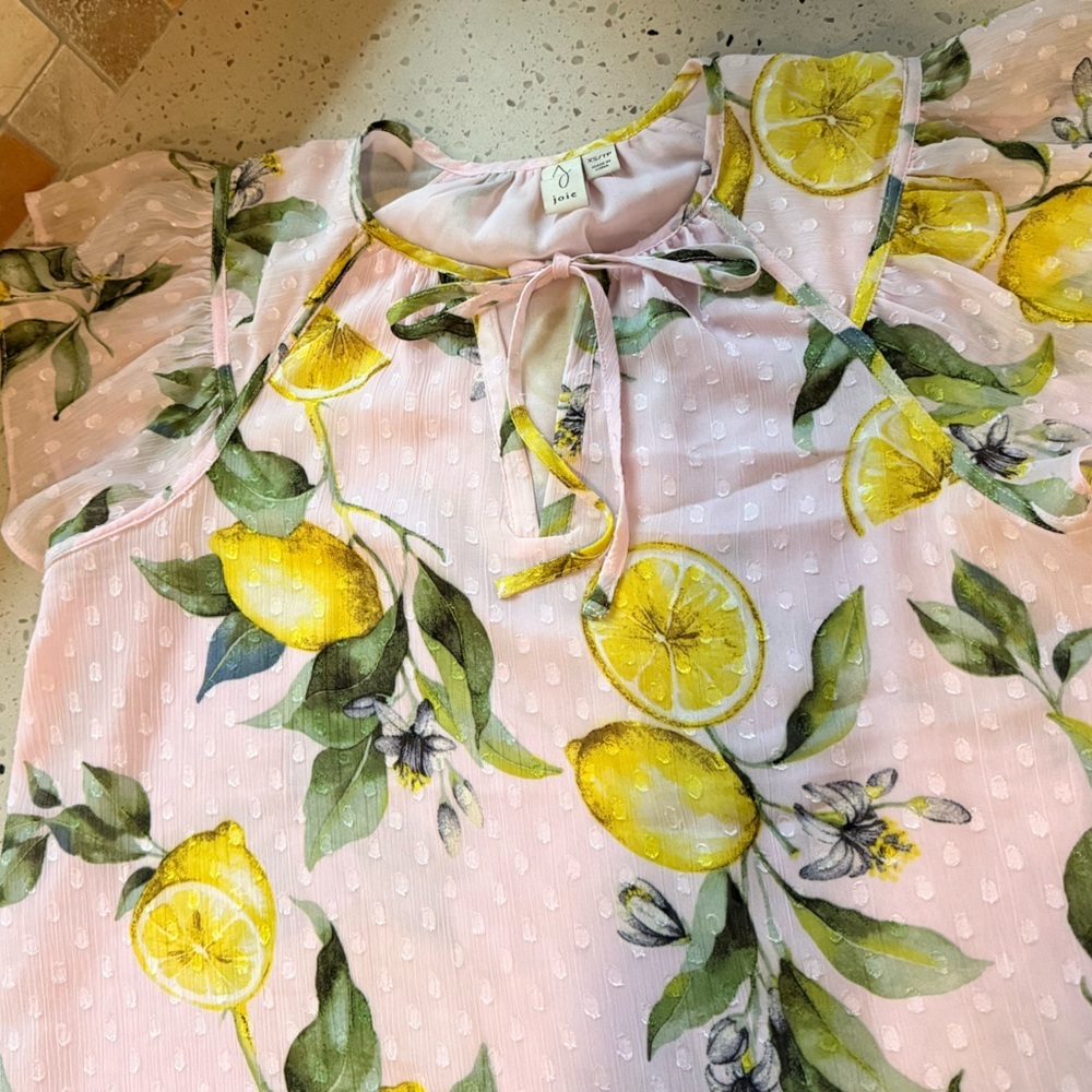 Joie Pink Blouse Lemon Print xs - Picture 2 of 7